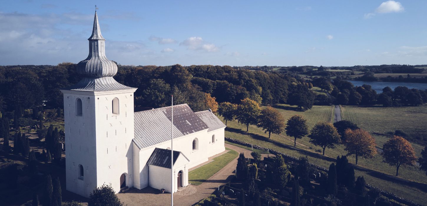 The view from Nørup Church over Engelsholm Lake